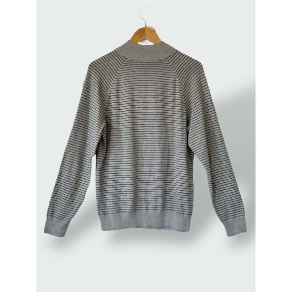 Vineyard Vines Sweater 1/4 Zip Gray Striped Size Medium Preppy 100% Cotton Logo - Picture 3 of 10